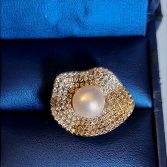$275 Cultured Freshwater Pearl & Sterling 1 3/8 CT TGW Cubic Zirconia Ring - Picture 8 of 14
